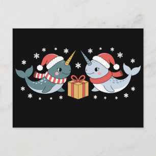 Cartes Pour Fêtes Annuelles Narval de Noël Chapeau de Père Noël Écharpe Flocon