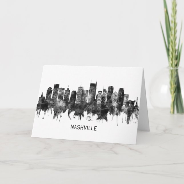 Cartes Pour Fêtes Annuelles Nashville Tennessee Skyline BW (Devant)