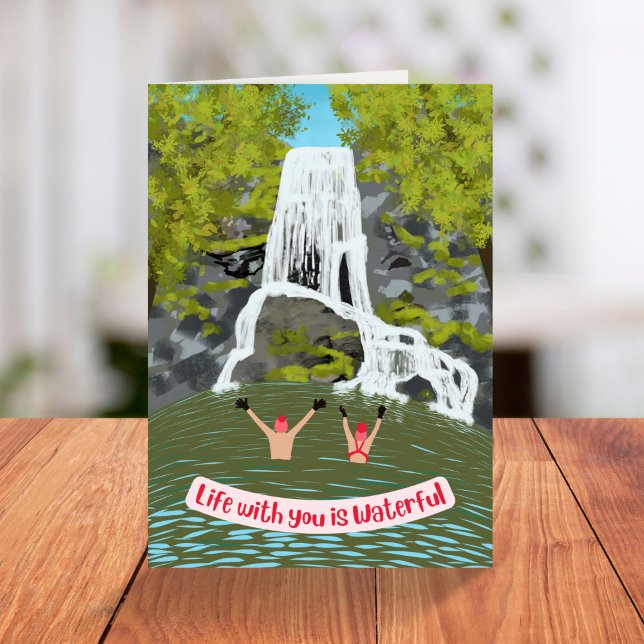 Cartes Pour Fêtes Annuelles Natation sauvage Funny Waterfall Pun Valentines Da (Créateur téléchargé)