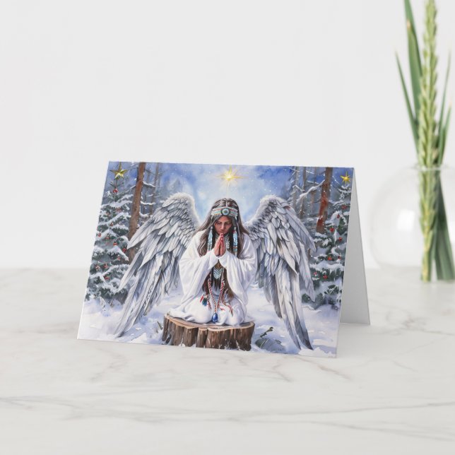 Cartes Pour Fêtes Annuelles Native American Angel Praying for Peace Christmas  (Devant)