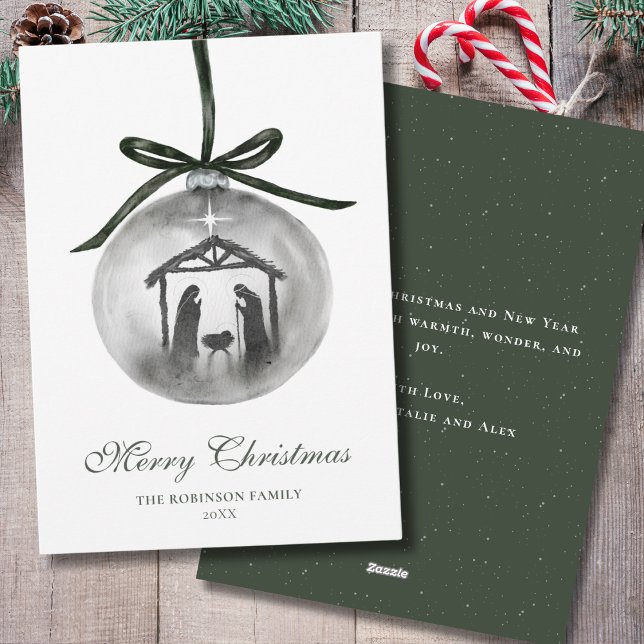 Cartes Pour Fêtes Annuelles Nativité Aquarelle Joyeux Ornement de Noël (Créateur téléchargé)