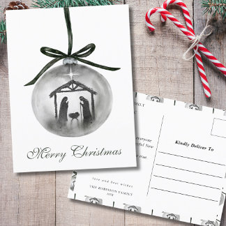 Cartes Pour Fêtes Annuelles Nativité Aquarelle Joyeux Ornement de Noël