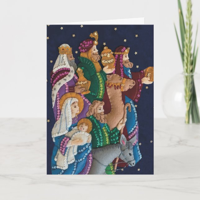 Cartes Pour Fêtes Annuelles Nativité artisanale et hommes sages Noël Personnal (Devant)