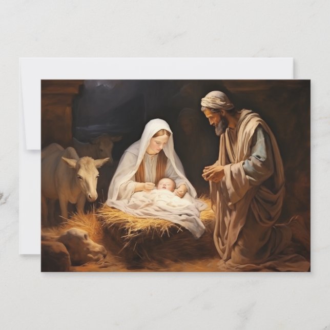 Cartes Pour Fêtes Annuelles Nativité Bébé Jésus chrétien Joyeux Noël (Devant)