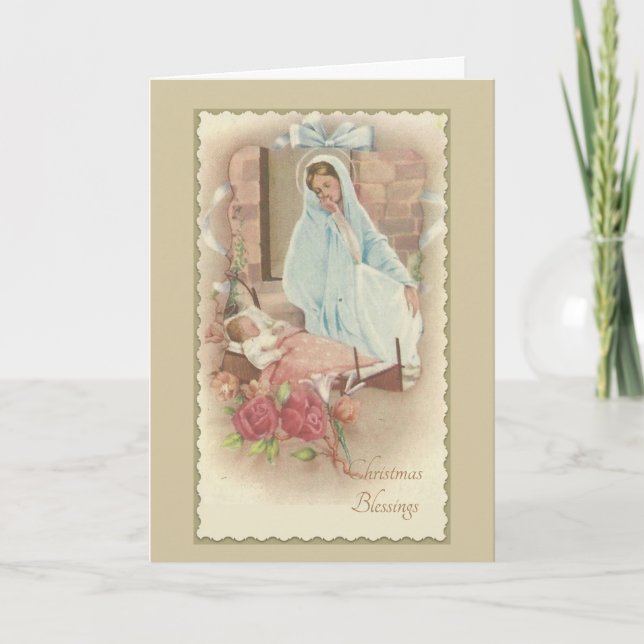 Cartes Pour Fêtes Annuelles Nativité Béni Mère Bébé Jésus en colère (Devant)