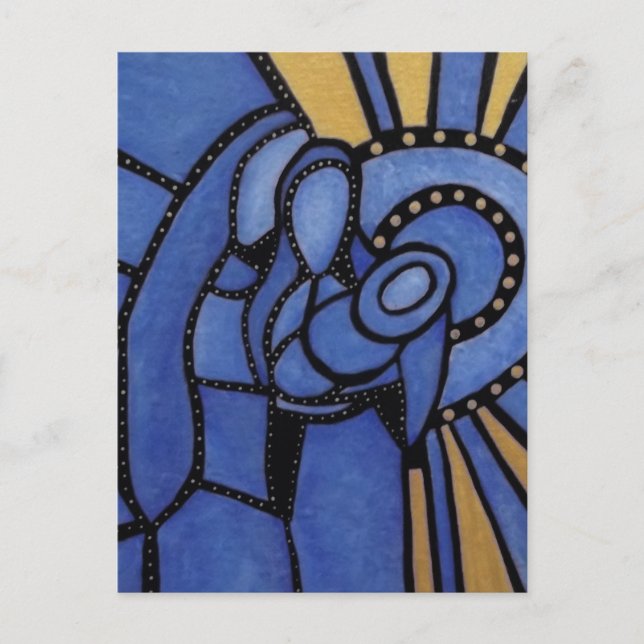 Cartes Pour Fêtes Annuelles Nativité bleue moderne Jésus Mary Joseph de Noël (Devant)