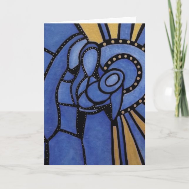 Cartes Pour Fêtes Annuelles Nativité bleue moderne Jésus Mary Joseph de Noël (Devant)