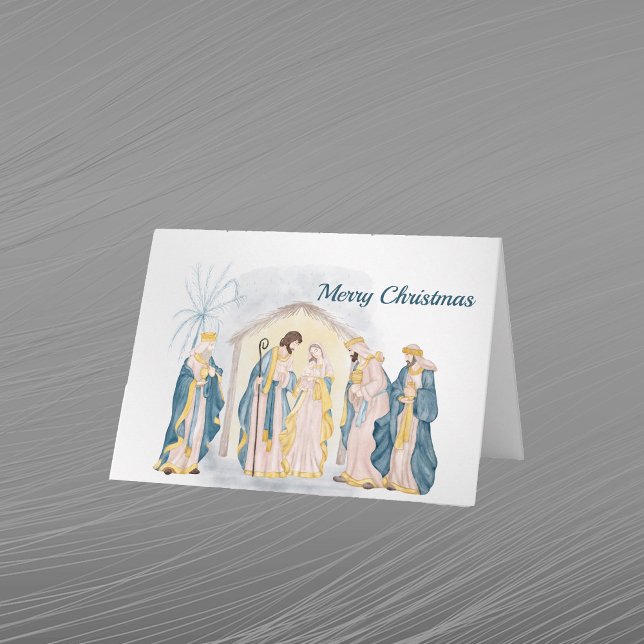 Cartes Pour Fêtes Annuelles Nativité Bleue Noël Waterton chrétien (Créateur téléchargé)