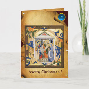 Cartes Pour Fêtes Annuelles NATIVITÉ CHRISTMAS PARCHMENT Blue Gem