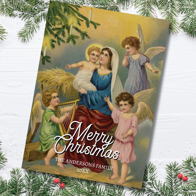 Cartes Pour Fêtes Annuelles Nativité classique Marie Bébé Jésus Anges (Créateur téléchargé)