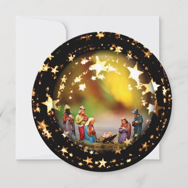 Cartes Pour Fêtes Annuelles Nativité Crib Vierge Marie Jésus Étoiles de Noël (Devant)