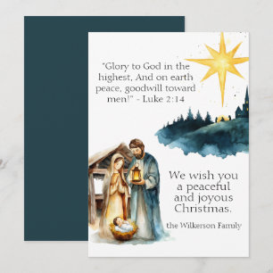 Cartes Pour Fêtes Annuelles Nativité de la couleur de l'eau et prière de Noël