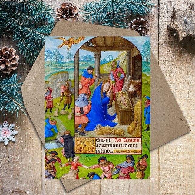 Cartes Pour Fêtes Annuelles Nativité de Noël chrétienne médiévale (Medieval Vintage Religious Christian Catholic Christmas Nativity Scene Holiday Postcard)