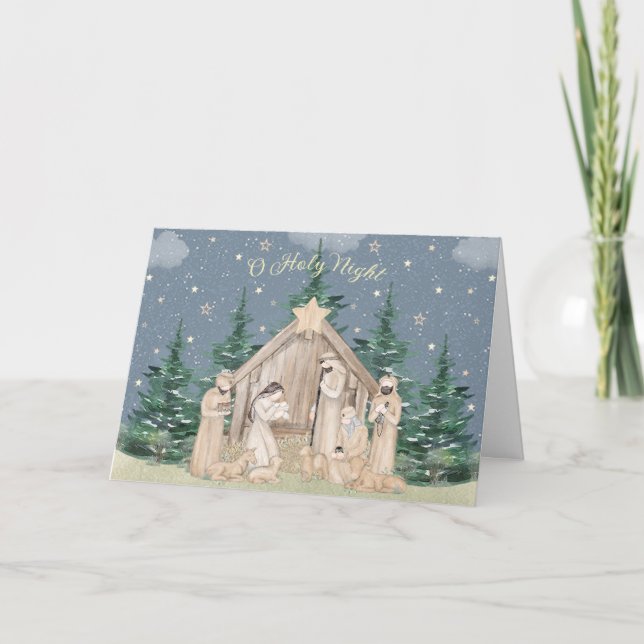 Cartes Pour Fêtes Annuelles Nativité de Noël de l'aquarelle (Devant)