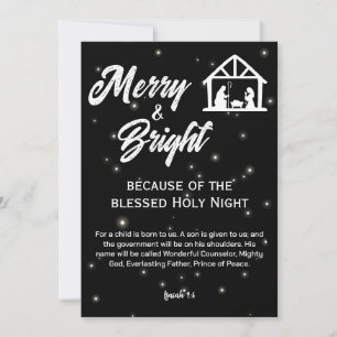 Cartes Pour Fêtes Annuelles Nativité de Noël joyeuse et brillante Script blanc