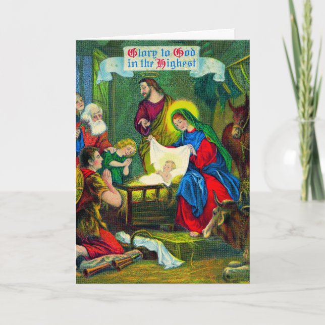 Cartes Pour Fêtes Annuelles Nativité de Noël Vintage (Devant)