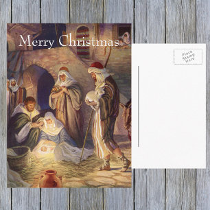 Cartes Pour Fêtes Annuelles Nativité de Noël Vintage, 3 Bergers et Jésus