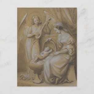Cartes Pour Fêtes Annuelles Nativité Dessin Vierge Marie Bébé Jésus Ange Crib