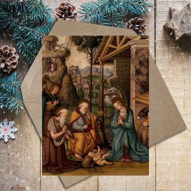 Cartes Pour Fêtes Annuelles Nativité du Christ Noël chrétien religieux (Nativity Scene of Jesus Christ Religious Traditional Christian Catholic Christmas Holiday Postcard)