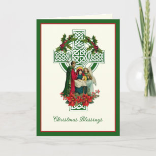 Cartes Pour Fêtes Annuelles Nativité irlandaise Vierge Marie Jésus Poinsettias