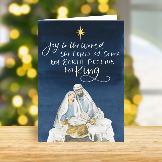 Cartes Pour Fêtes Annuelles Nativité Joy Aquarelle Noël religieux (Créateur téléchargé)