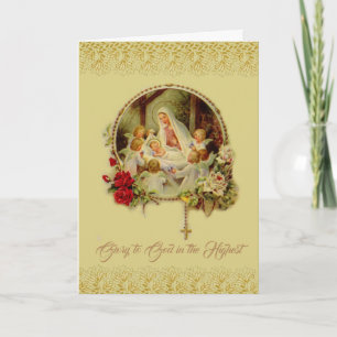 Cartes Pour Fêtes Annuelles Nativité Marie Jésus Rosaire Angles Roses Rouges