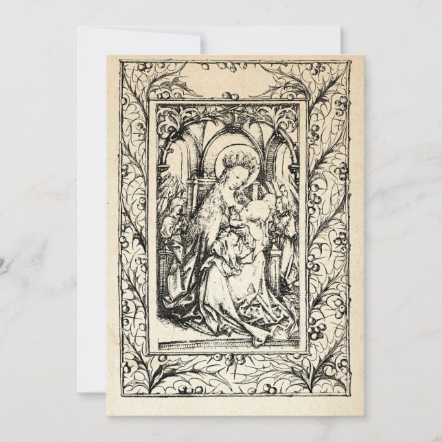 Cartes Pour Fêtes Annuelles Nativité médiévale Marie et Jésus Fête de la front (Devant)