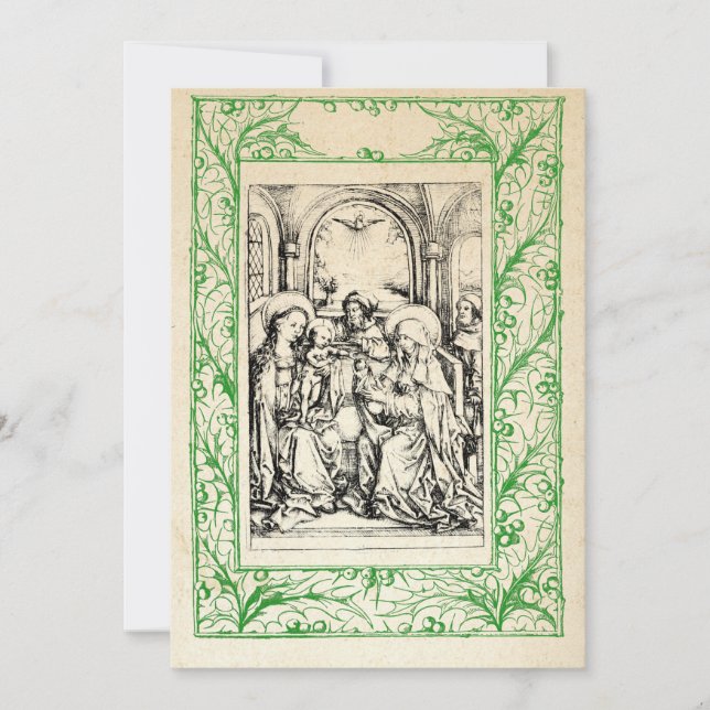 Cartes Pour Fêtes Annuelles Nativité médiévale Marie et Jésus frontière sainte (Devant)