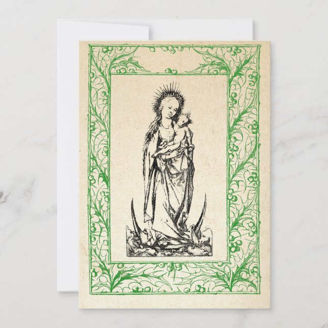 Cartes Pour Fêtes Annuelles Nativité médiévale Marie et Jésus Saint Bordure Fê (Devant)