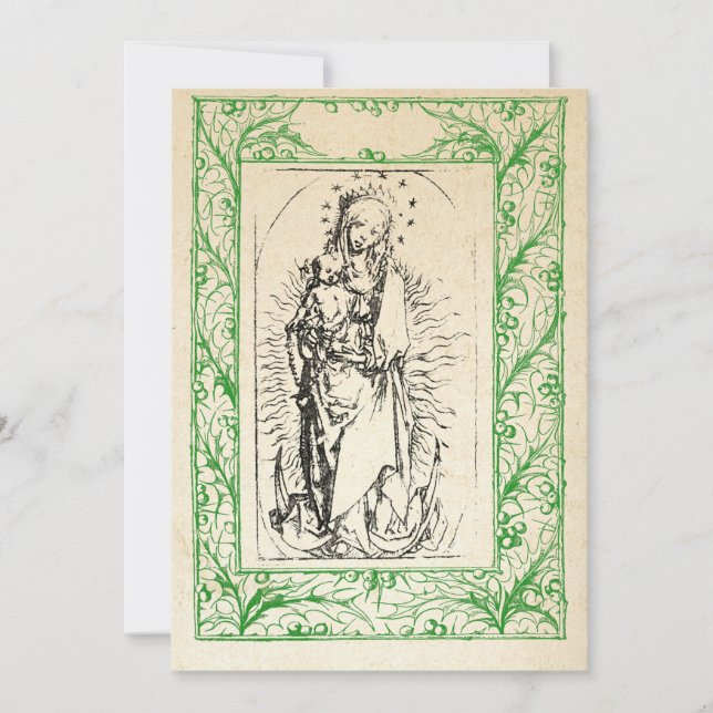 Cartes Pour Fêtes Annuelles Nativité médiévale Marie et Jésus Saint Bordure Fê (Devant)