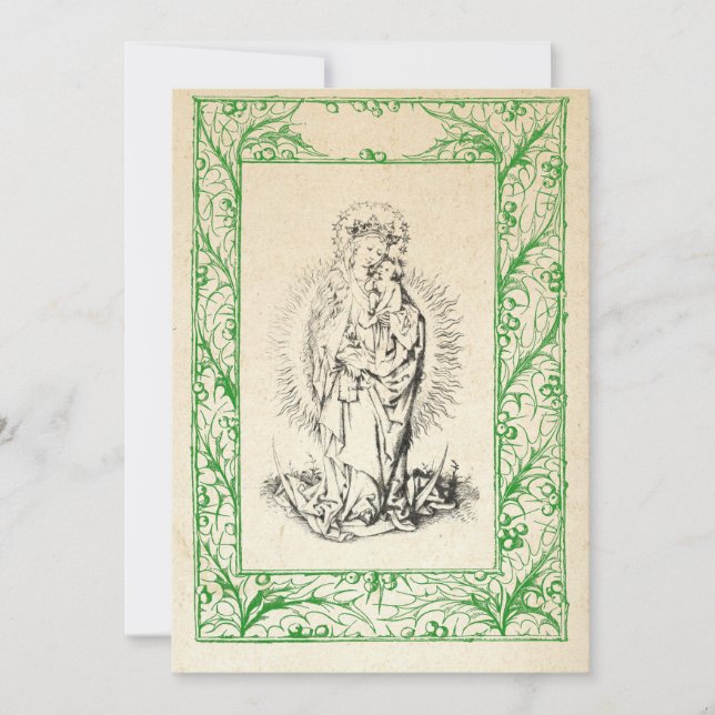 Cartes Pour Fêtes Annuelles Nativité médiévale Marie et Jésus Saint Bordure Fê (Devant)