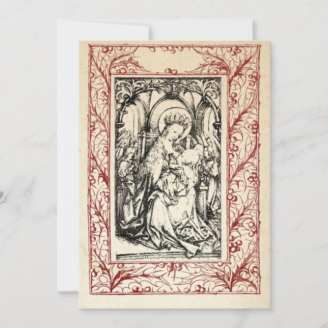 Cartes Pour Fêtes Annuelles Nativité médiévale Marie et Jésus Saint Bordure Va (Devant)