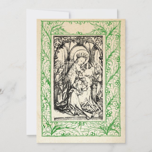 Cartes Pour Fêtes Annuelles Nativité médiévale Marie et Jésus Saint Bordure Va (Devant)