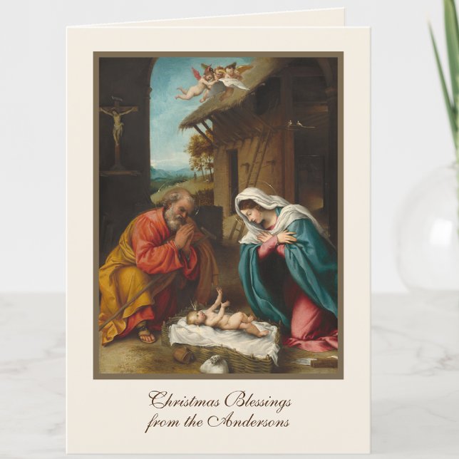 Cartes Pour Fêtes Annuelles Nativité Noël Jésus Vierge Marie St Joseph (Vintage traditional religious Catholic Nativity of Jesus with Mary and Joseph)
