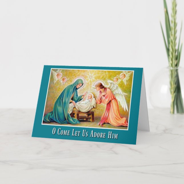 Cartes Pour Fêtes Annuelles Nativité Noël Vierge Marie Jésus Ange (Devant)