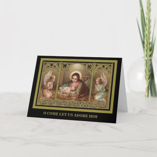 Cartes Pour Fêtes Annuelles Nativité Noël Vierge Marie Jésus Anges (Devant)