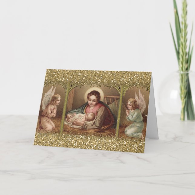 Cartes Pour Fêtes Annuelles Nativité Noël Vierge Marie Jésus Anges (Devant)