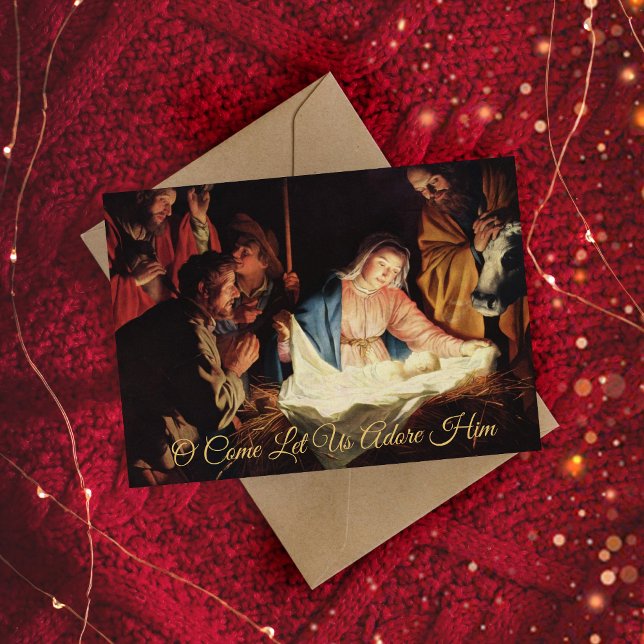 Cartes Pour Fêtes Annuelles Nativité or simple élégant Noël religieux (This Christmas collection features a vintage oil painting of the Nativity Scene.)