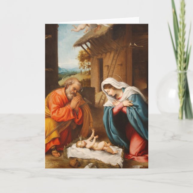 Cartes Pour Fêtes Annuelles Nativité par Lorenzo Lotto (Devant)