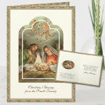Cartes Pour Fêtes Annuelles Nativité religieuse de Noël Écriture Verse<br><div class="desc">Avec une belle image vintage de la Nativité avec la Vierge Marie,  Saint Joseph et Bébé Jésus avec des anges au-dessus. A l'intérieur,  on retrouve la même image avec un verset de l'Écriture de Noël. Tout le texte et les polices peuvent être modifiés.</div>