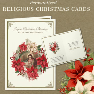 Cartes Pour Fêtes Annuelles Nativité religieuse Joyeux Noël Poinsettias