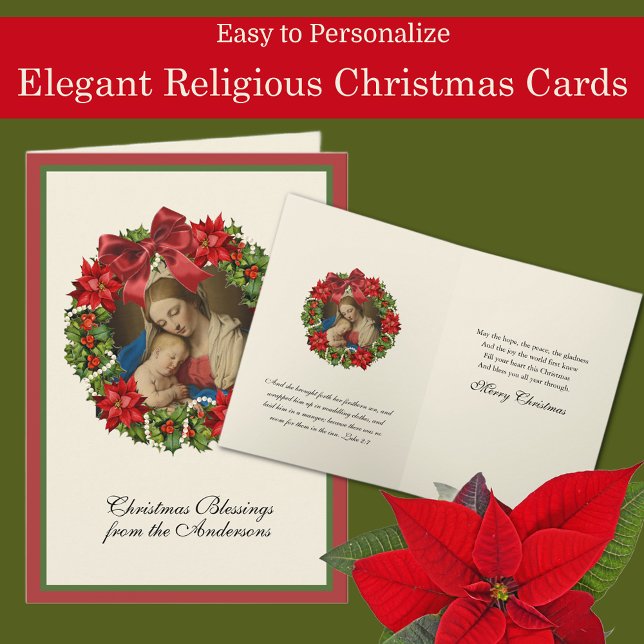 Cartes Pour Fêtes Annuelles Nativité religieuse Vierge Marie Jésus Joseph Flor (Traditional religious Christmas Cards with easy personalization )