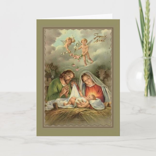 Cartes Pour Fêtes Annuelles Nativité Saint Joseph Vierge Marie Bébé Jésus Ange (Devant)