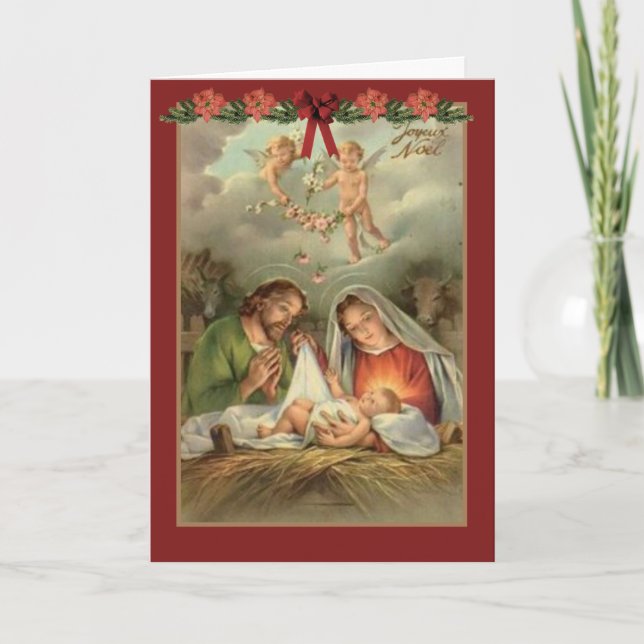 Cartes Pour Fêtes Annuelles Nativité Sainte Famille Marie Joseph Bébé Jésus (Devant)