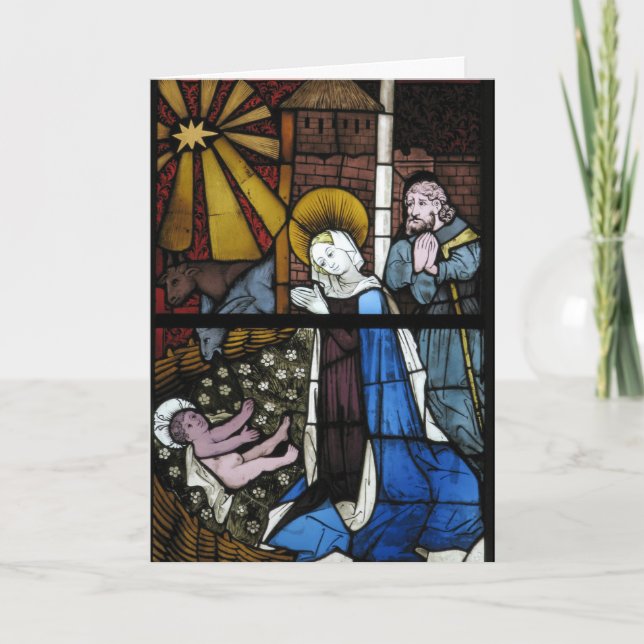 Cartes Pour Fêtes Annuelles Nativité Vitrail Jésus Vierge Marie Joseph (Devant)