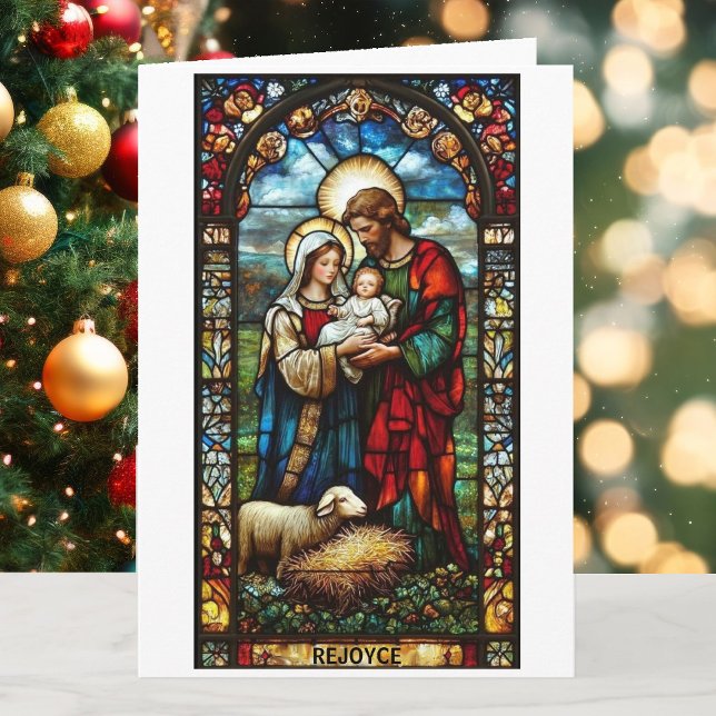 Cartes Pour Fêtes Annuelles Nativité Vitrail Signature Photo Noël (Créateur téléchargé)
