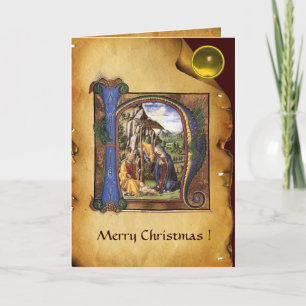 Cartes Pour Fêtes Annuelles NATIVITY MONOGRAM CHRISTMAS PARCHMENT Yellow Gem