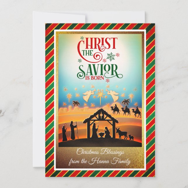 Cartes Pour Fêtes Annuelles Nativity Scene "Merry Christmas & Happy New Year" (Devant)