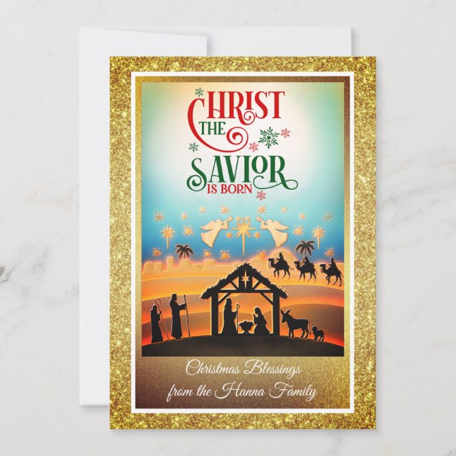 Cartes Pour Fêtes Annuelles Nativity Scene "Merry Christmas & Happy New Year" (Devant)