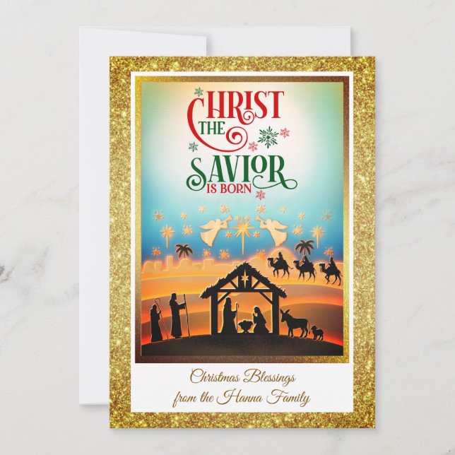 Cartes Pour Fêtes Annuelles Nativity Scene "Merry Christmas & Happy New Year" (Devant)